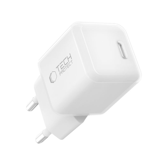 Omrežni polnilec Tech-Protect NCM25, 25W, 3A, 1 x USB-C, bel