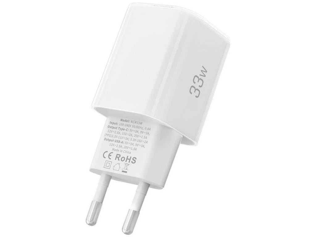 Polnilnik omrežja Tech-Protect NCM33W, 33W, 3A, 1 x USB-A - 1 x USB-C, Bel
