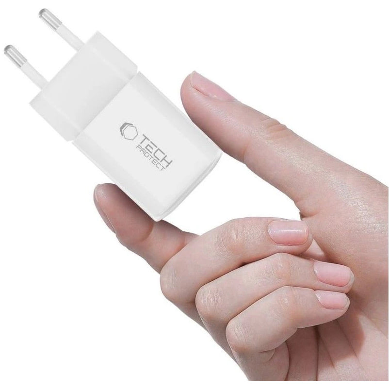 Polnilnik omrežja Tech-Protect NCM33W, 33W, 3A, 1 x USB-A - 1 x USB-C, Bel