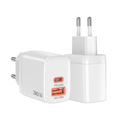 Polnilnik omrežja Techsuit CH1 Duonix, 30W, 3A, 1 x USB-A - 1 x USB-C, Bel