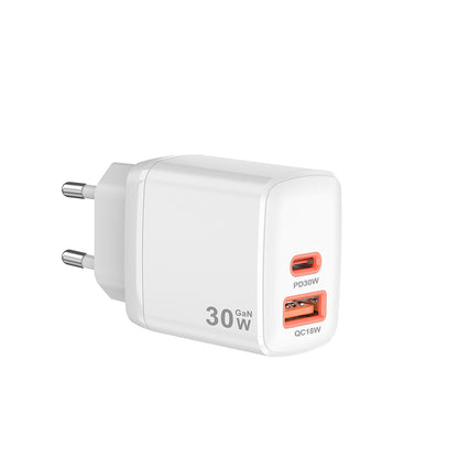 Polnilnik omrežja Techsuit CH1 Duonix, 30W, 3A, 1 x USB-A - 1 x USB-C, Bel