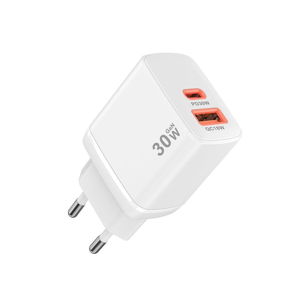Polnilnik omrežja Techsuit CH1 Duonix, 30W, 3A, 1 x USB-A - 1 x USB-C, Bel