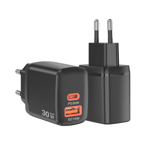 Polnilnik Techsuit CH1 Duonix, 30W, 3A, 1 x USB-A - 1 x USB-C, črn