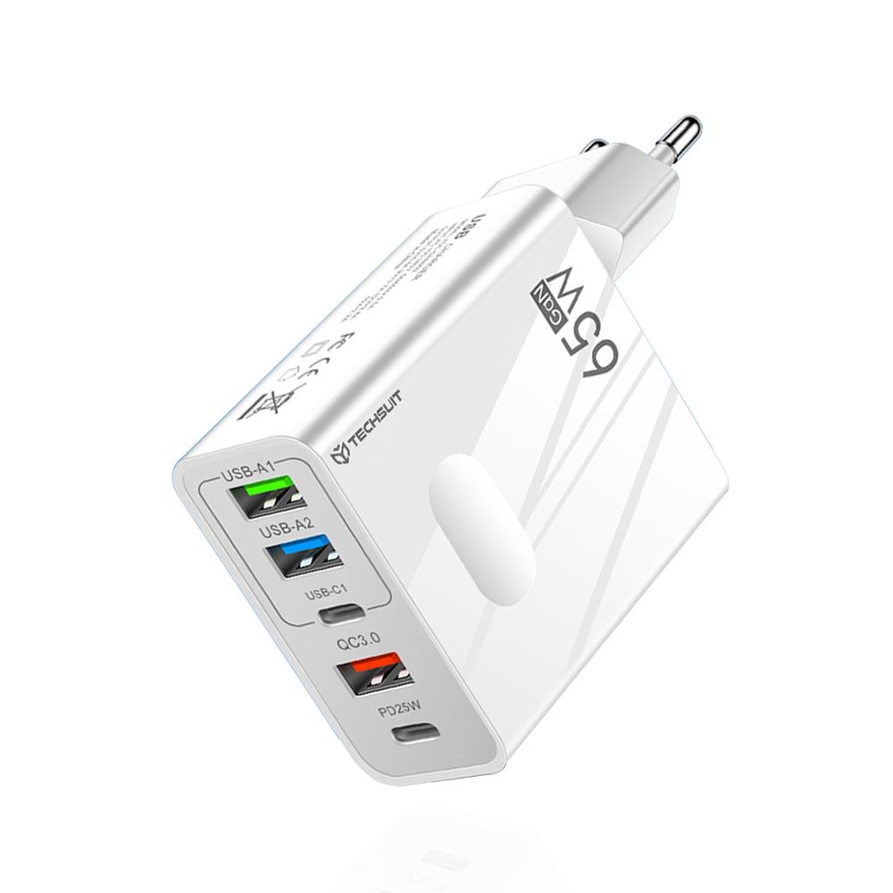 Polnilnik Techsuit CHC1 PentaXPower, 25W, 3A, 3 x USB-A - 2 x USB-C, bel