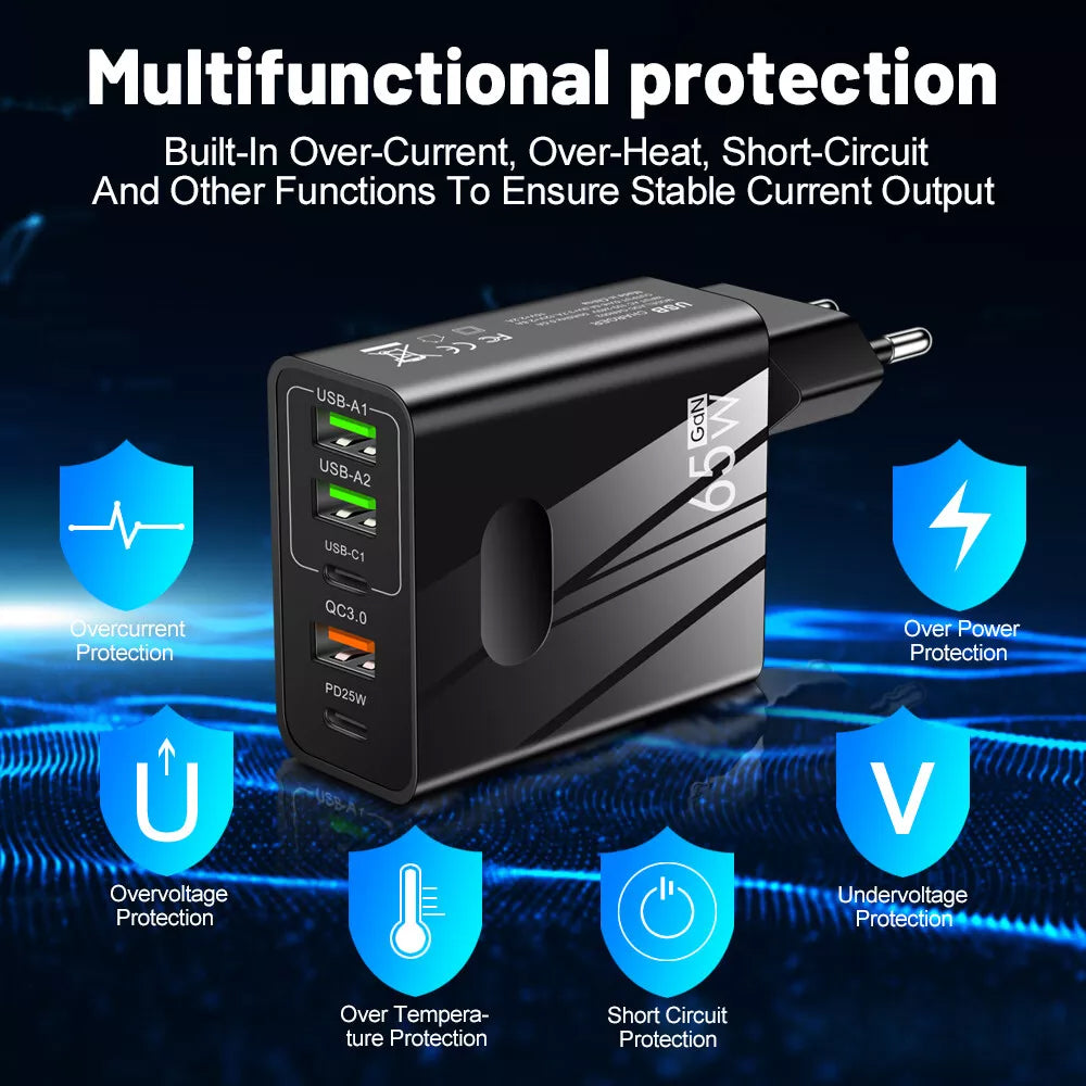 Polnilnik Techsuit CHC1 PentaXPower, 25W, 3A, 3 x USB-A - 2 x USB-C, bel