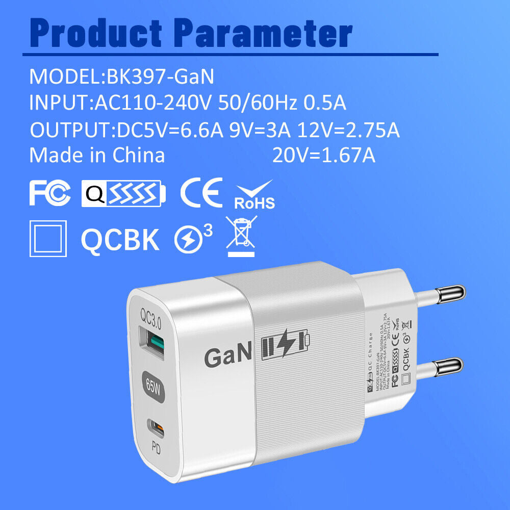 Omrežni polnilec Techsuit CHPD131, 65W, 3.25A, 1 x USB-A - 1 x USB-C, Bel