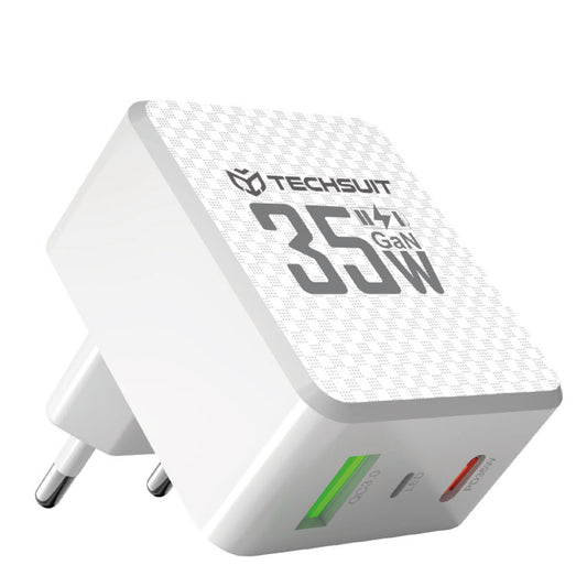 Polnilnik omrežja Techsuit CHPD173 Tiny, 35W, 3A, 1 x USB-A - 1 x USB-C, Bel