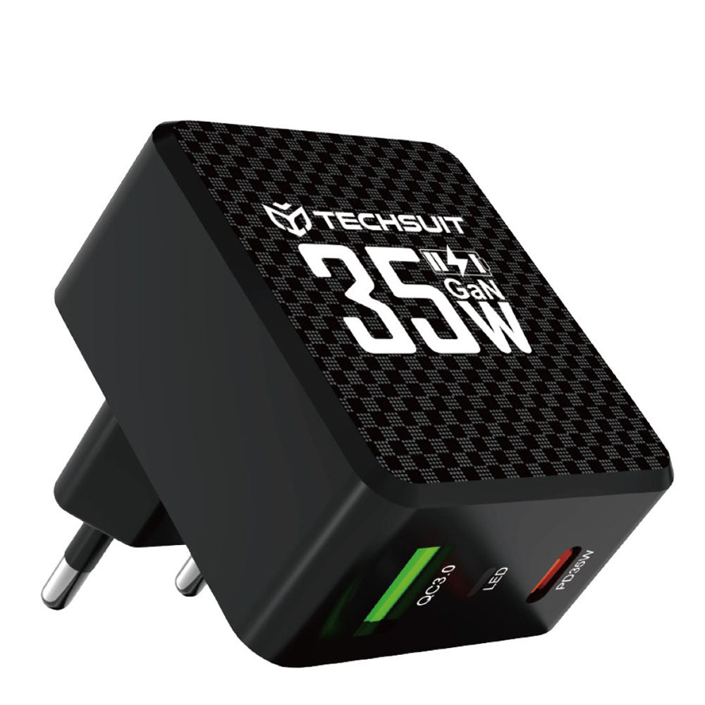 Omrežni polnilec Techsuit CHPD173 Tiny, 35W, 3A, 1 x USB-A - 1 x USB-C, črn