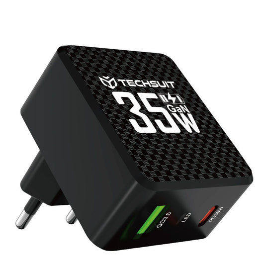 Omrežni polnilec Techsuit CHPD173 Tiny, 35W, 3A, 1 x USB-A - 1 x USB-C, črn