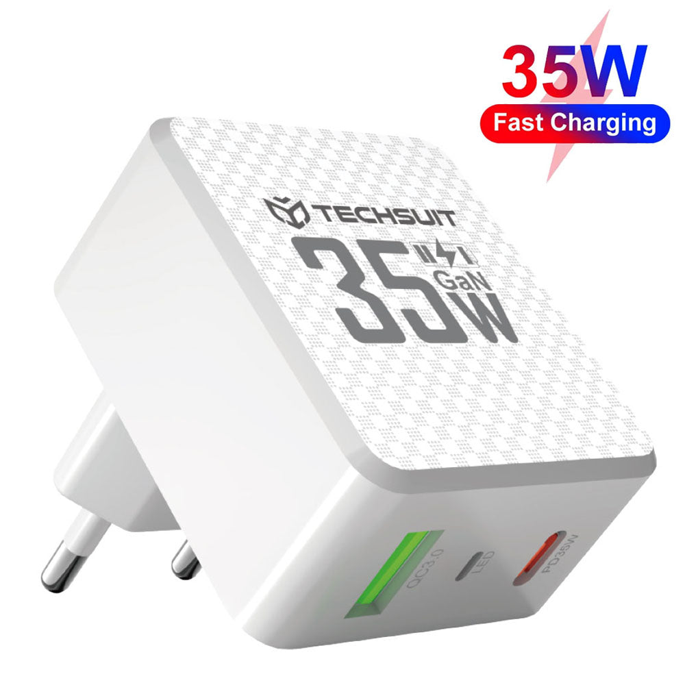 Polnilnik omrežja Techsuit CHPD173 Tiny, 35W, 3A, 1 x USB-A - 1 x USB-C, Bel