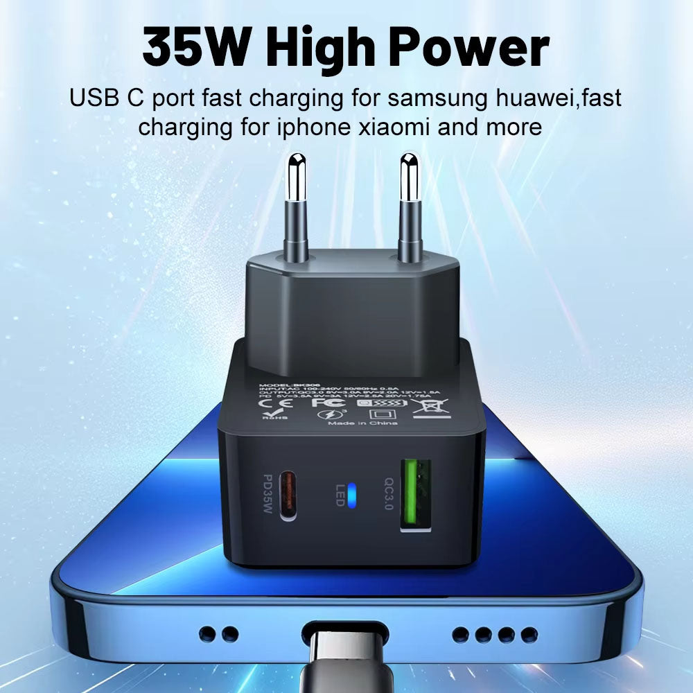 Polnilnik omrežja Techsuit CHPD173 Tiny, 35W, 3A, 1 x USB-A - 1 x USB-C, Bel