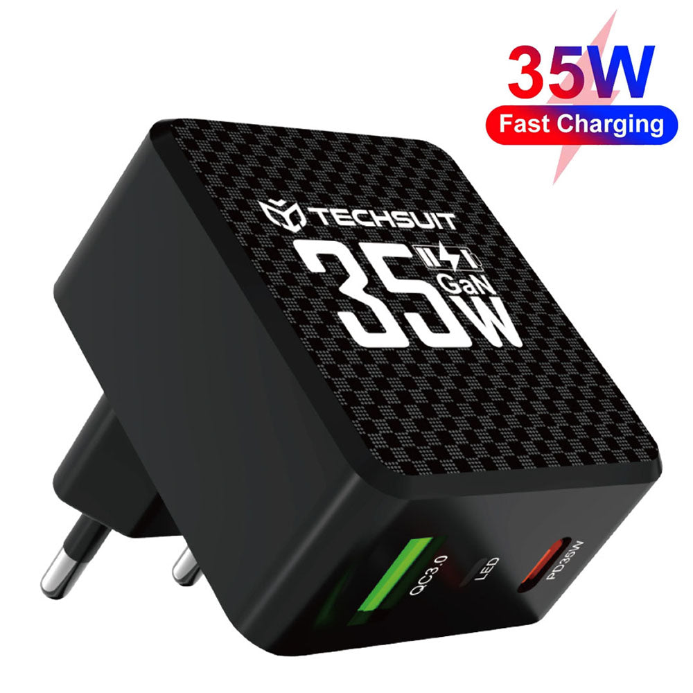 Omrežni polnilec Techsuit CHPD173 Tiny, 35W, 3A, 1 x USB-A - 1 x USB-C, črn