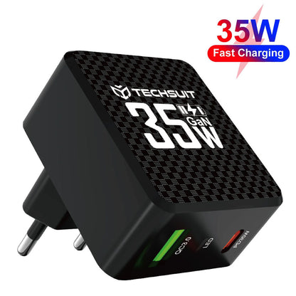 Omrežni polnilec Techsuit CHPD173 Tiny, 35W, 3A, 1 x USB-A - 1 x USB-C, črn