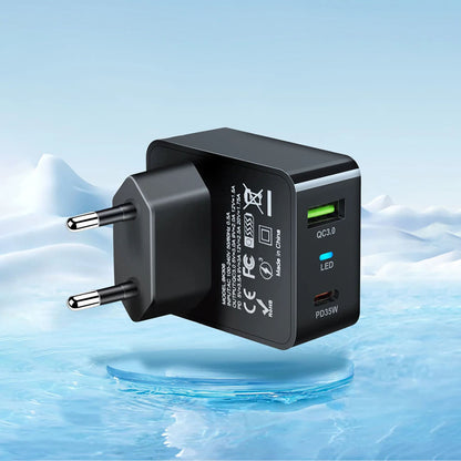 Omrežni polnilec Techsuit CHPD173 Tiny, 35W, 3A, 1 x USB-A - 1 x USB-C, črn