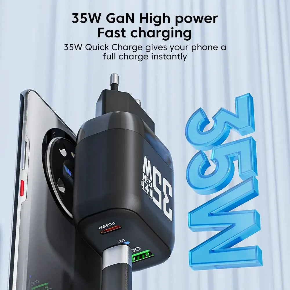 Polnilnik Techsuit CHPD174, 35W, 3A, 1 x USB-A - 1 x USB-C, bel
