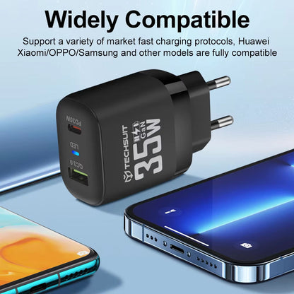Polnilnik Techsuit CHPD174, 35W, 3A, 1 x USB-A - 1 x USB-C, bel