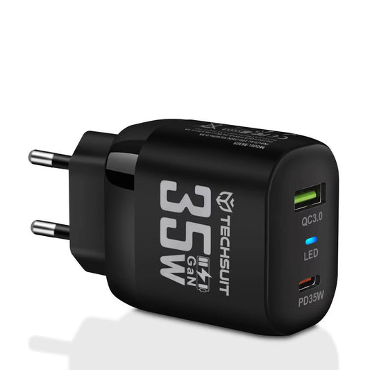Omrežni polnilec Techsuit CHPD174, 35W, 3A, 1 x USB-A - 1 x USB-C, črn