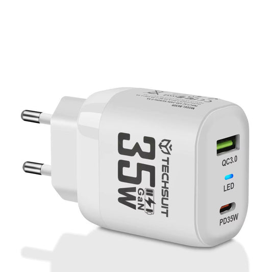 Polnilnik Techsuit CHPD174, 35W, 3A, 1 x USB-A - 1 x USB-C, bel