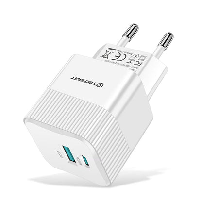 Polnilnik omrežja Techsuit CHPD216 Tiny, 25W, 3A, 1 x USB-A - 1 x USB-C, Bel