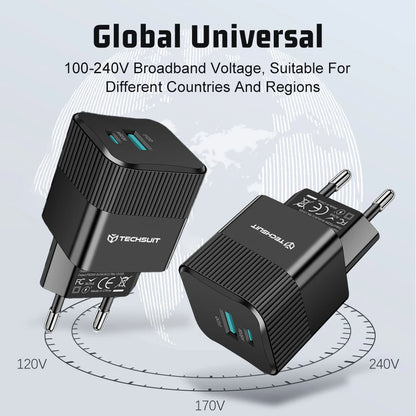 Polnilnik omrežja Techsuit CHPD216 Tiny, 25W, 3A, 1 x USB-A - 1 x USB-C, Bel