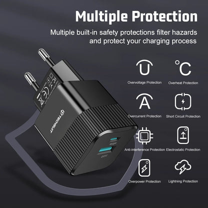 Polnilnik omrežja Techsuit CHPD216 Tiny, 25W, 3A, 1 x USB-A - 1 x USB-C, Bel