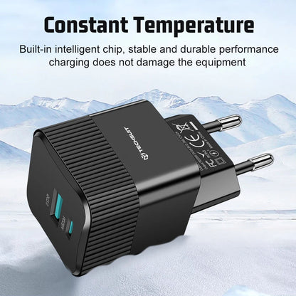 Polnilnik omrežja Techsuit CHPD216 Tiny, 25W, 3A, 1 x USB-A - 1 x USB-C, črn
