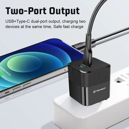Polnilnik omrežja Techsuit CHPD216 Tiny, 25W, 3A, 1 x USB-A - 1 x USB-C, črn