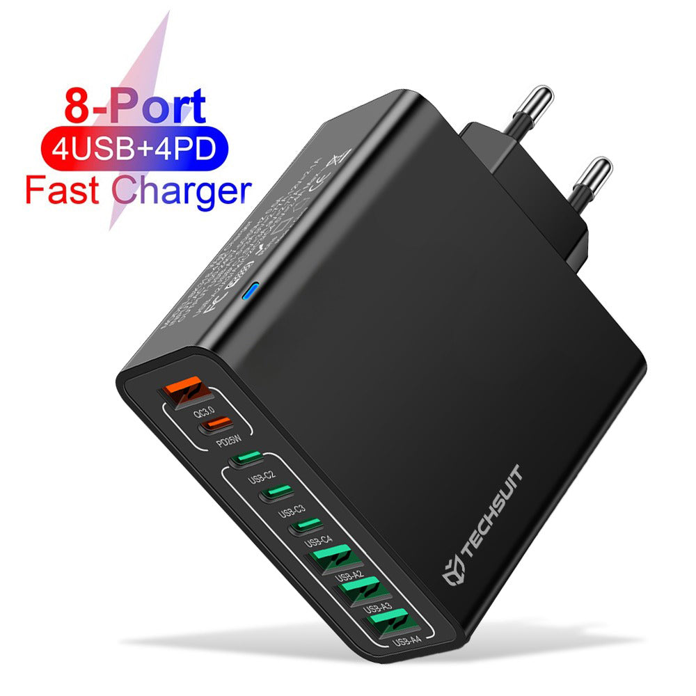 Polnilnik Techsuit CHPD224, 65W, 3.25A, 4 x USB-A - 4 x USB-C, črn