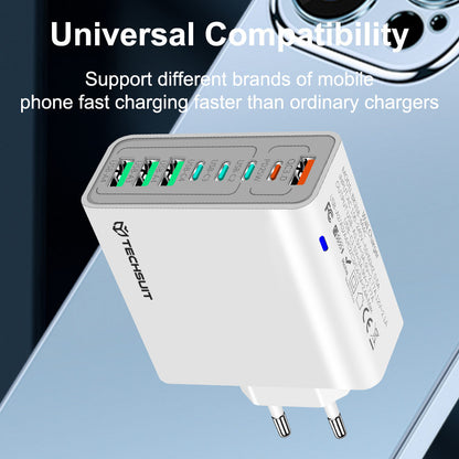 Polnilnik Techsuit CHPD224, 65W, 3.25A, 4 x USB-A - 4 x USB-C, črn