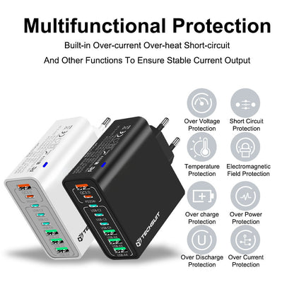 Polnilnik Techsuit CHPD224, 65W, 3.25A, 4 x USB-A - 4 x USB-C, črn