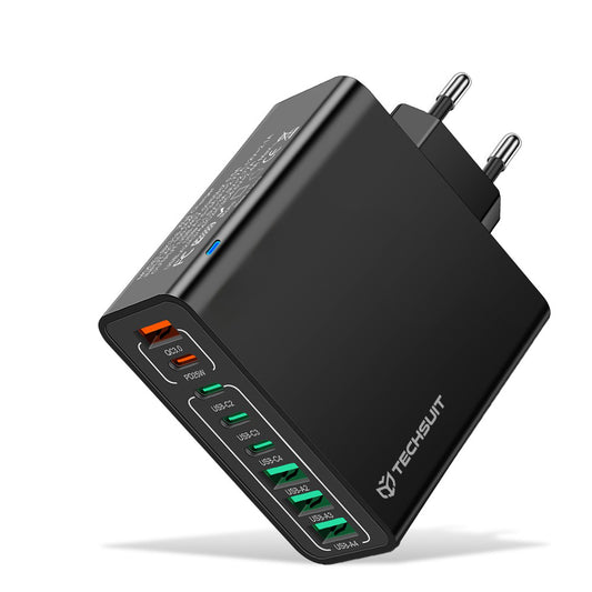 Polnilnik Techsuit CHPD224, 65W, 3.25A, 4 x USB-A - 4 x USB-C, črn