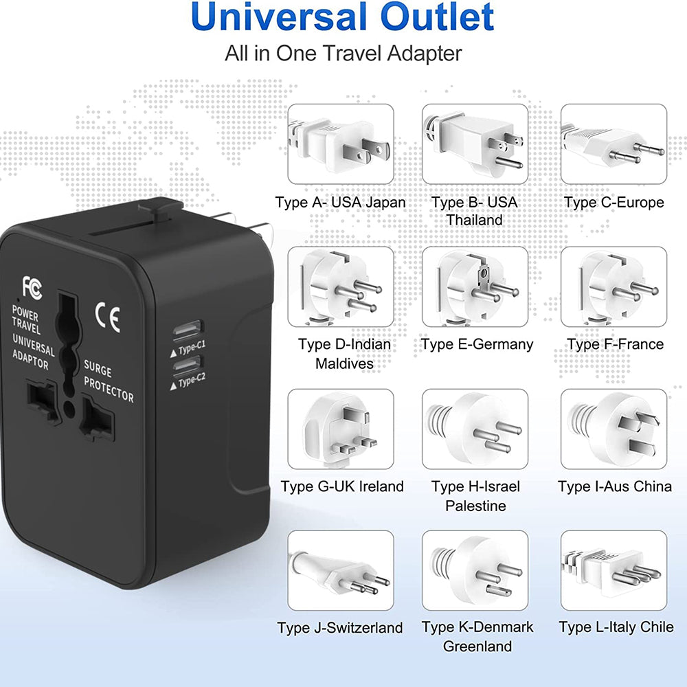 Polnilnik Techsuit HHT202-2C Travel, 15W, 3A, 2 x USB-C, črn