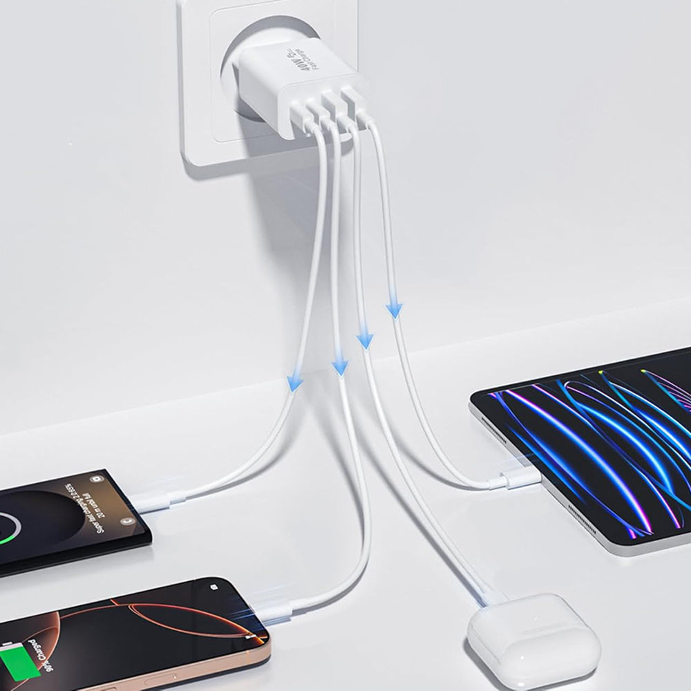 Polnilnik Techsuit PowerXQuad CH4, 40W, 3A, 2 x USB-A - 2 x USB-C, bel