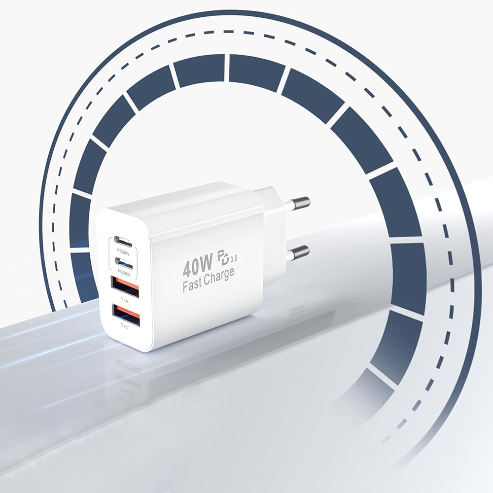 Polnilnik Techsuit PowerXQuad CH4, 40W, 3A, 2 x USB-A - 2 x USB-C, bel