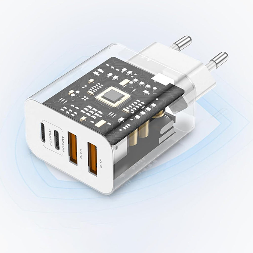 Polnilnik Techsuit PowerXQuad CH4, 40W, 3A, 2 x USB-A - 2 x USB-C, bel