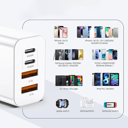 Polnilnik Techsuit PowerXQuad CH4, 40W, 3A, 2 x USB-A - 2 x USB-C, bel