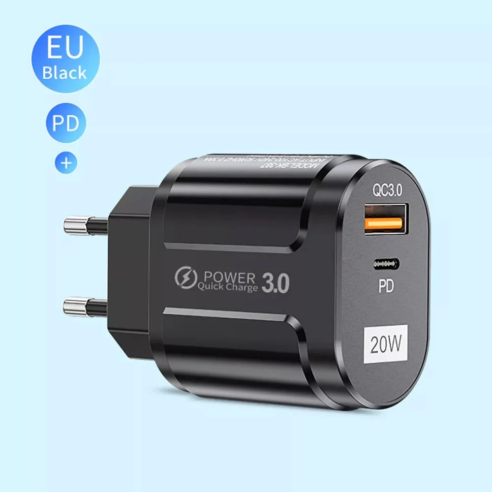 Polnilnik Techsuit Premium, 20W, 3A, 1 x USB-A - 1 x USB-C, Črn CHPD038