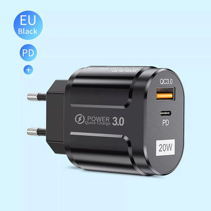 Polnilnik Techsuit Premium, 20W, 3A, 1 x USB-A - 1 x USB-C, Črn CHPD038