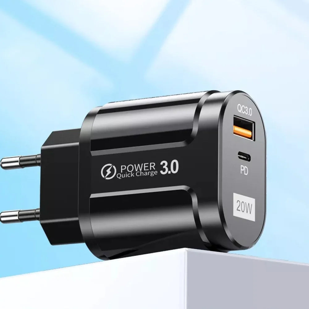 Polnilnik Techsuit Premium, 20W, 3A, 1 x USB-A - 1 x USB-C, Črn CHPD038