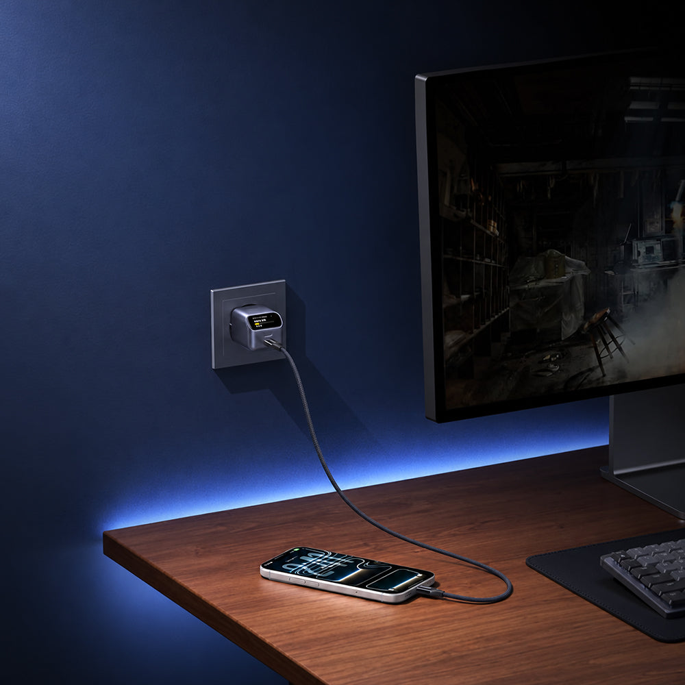 Omrežni polnilnik UGREEN Nexode Pro X740 (25419B) z zaslonom, 45 W, 3 A, 1 × USB-C, siv
