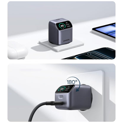 Omrežni polnilnik UGREEN Nexode Pro X740 (25419B) z zaslonom, 45 W, 3 A, 1 × USB-C, siv