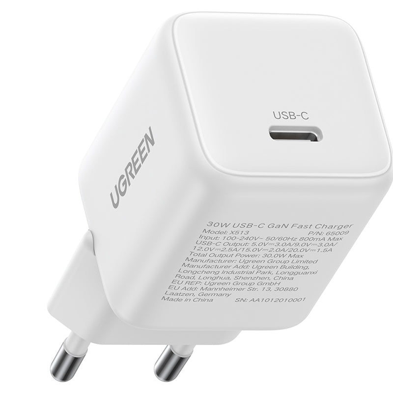 Polnilnik UGREEN X513, 30W, 3A, 1 x USB-C, Bel