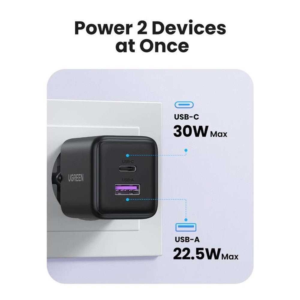 Polnilnik UGREEN X516, 30W, 3A, 1 x USB-A - 1 x USB-C, Bel