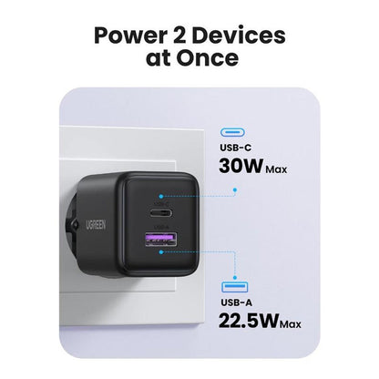 Polnilnik UGREEN X516, 30W, 3A, 1 x USB-A - 1 x USB-C, Bel
