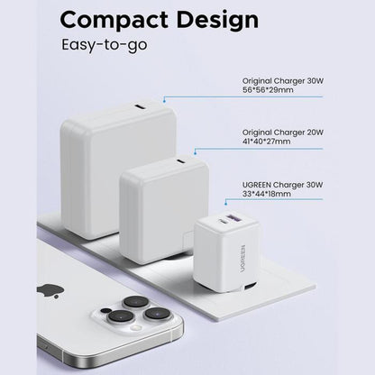 Polnilnik UGREEN X516, 30W, 3A, 1 x USB-A - 1 x USB-C, Bel