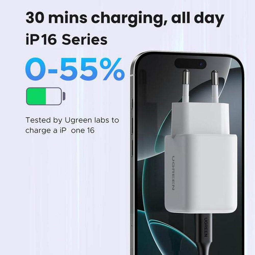 Polnilnik UGREEN X516, 30W, 3A, 1 x USB-A - 1 x USB-C, Bel