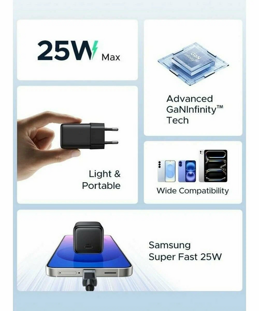 Omrežni polnilec UGREEN X517, 25W, 3A, 1 x USB-C, Črn