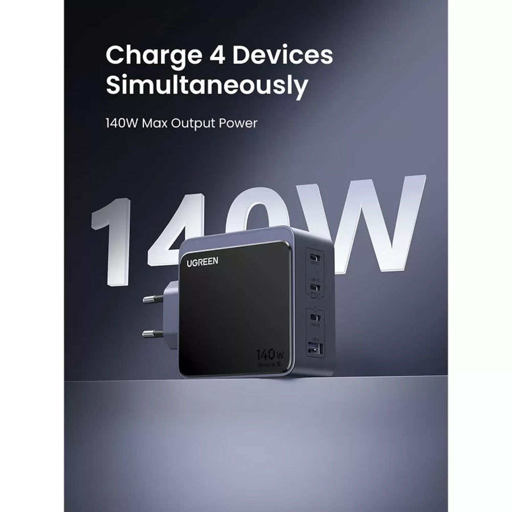 UGREEN X570 Nexode S omrežni polnilec, 140W, 5A, 1 x USB-A - 3 x USB-C, siv