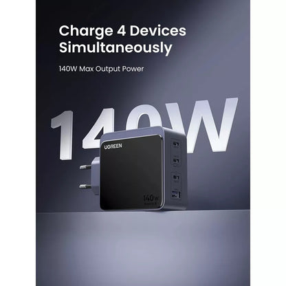 UGREEN X570 Nexode S omrežni polnilec, 140W, 5A, 1 x USB-A - 3 x USB-C, siv