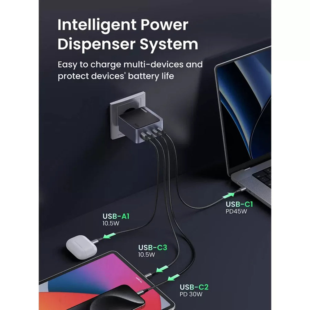 UGREEN X570 Nexode S omrežni polnilec, 140W, 5A, 1 x USB-A - 3 x USB-C, siv